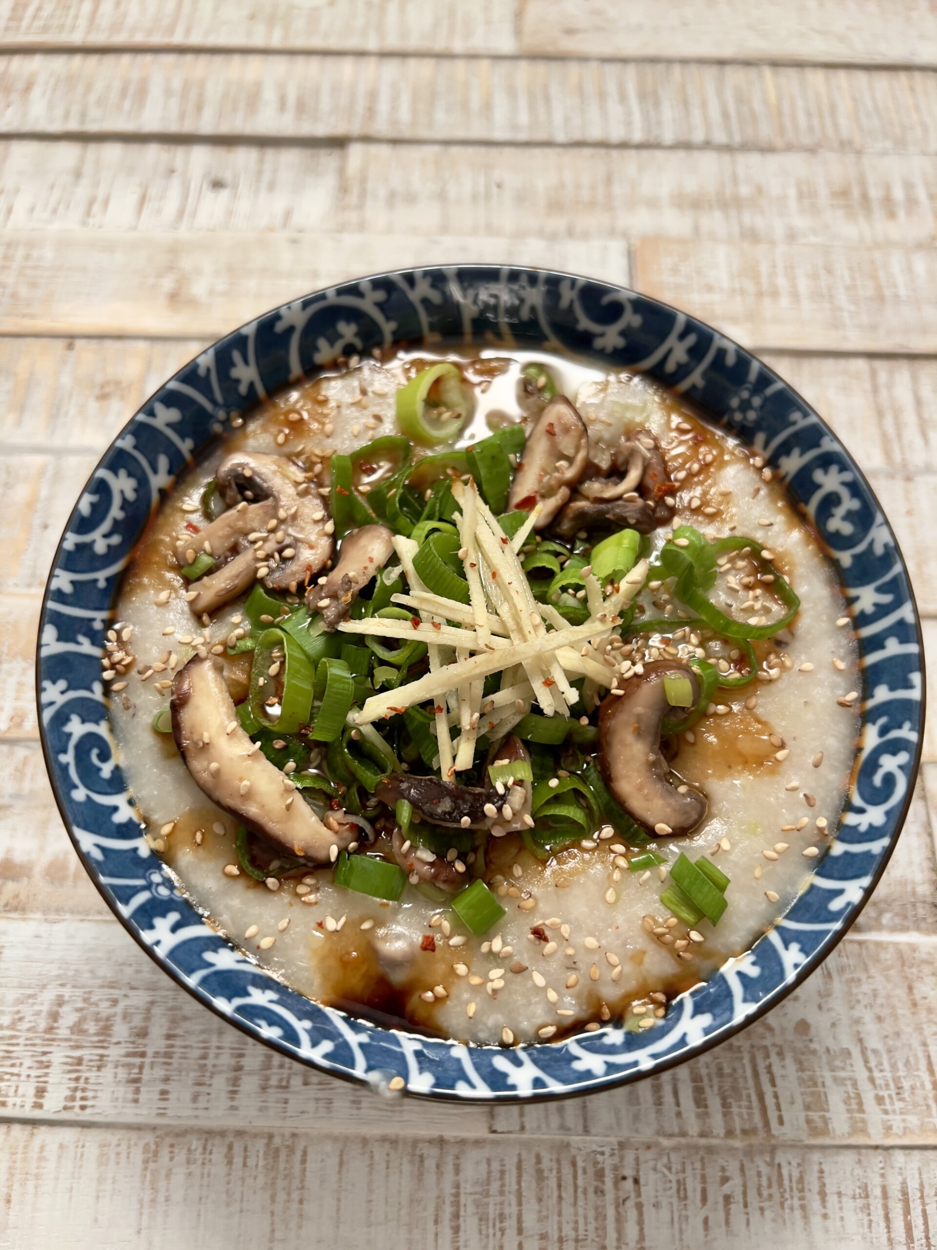 Vegan Mushroom congee in a bowl