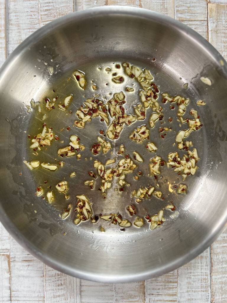 Garlic and chilli flakes infusing in olive oil 
