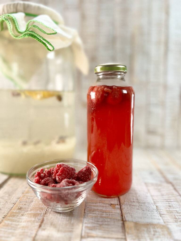 Fermented Raspberry Kefir in a bottle