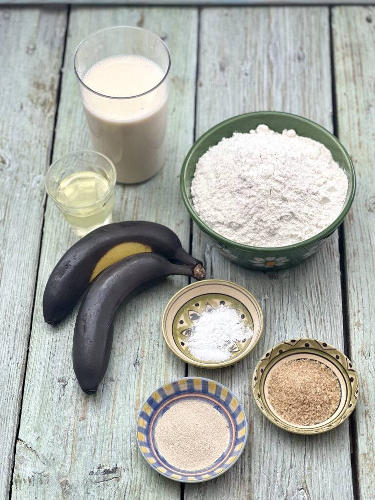 Ingredients for vegan banana pancakes