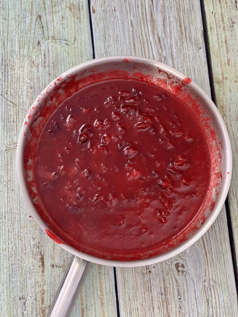 Simmered Cranberry Jam in stainless steel pan