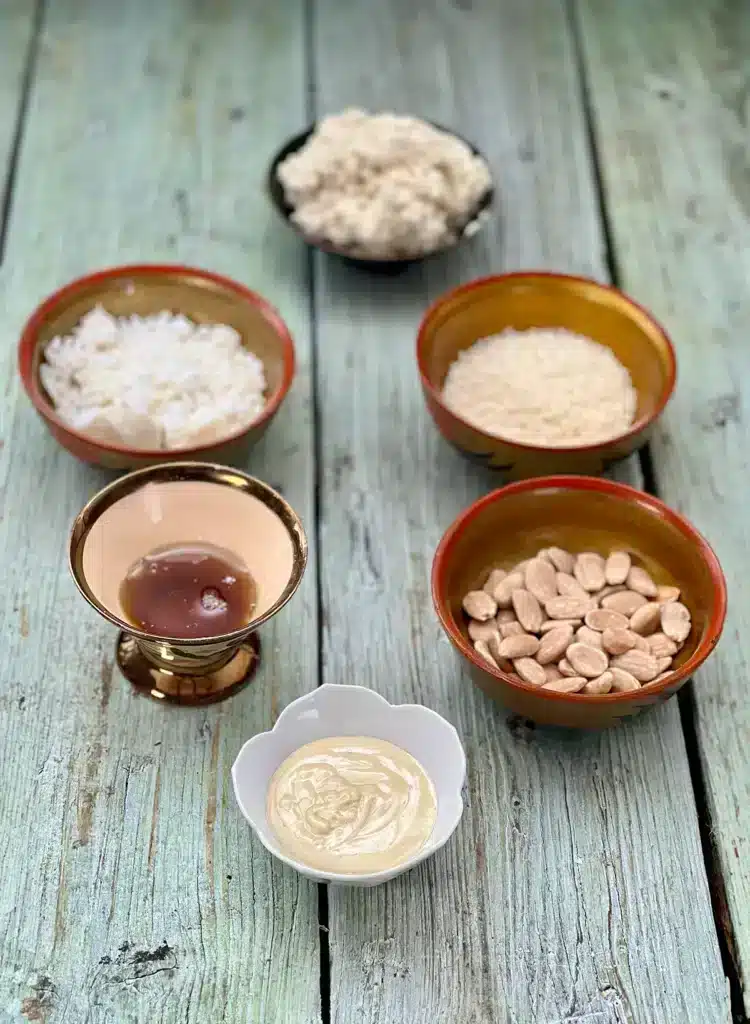 Ingredients for Vegan Coconut Truffles in little bowls
