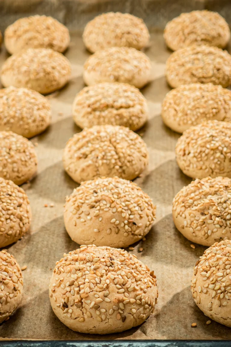 Close look on the baked sesame cookies.