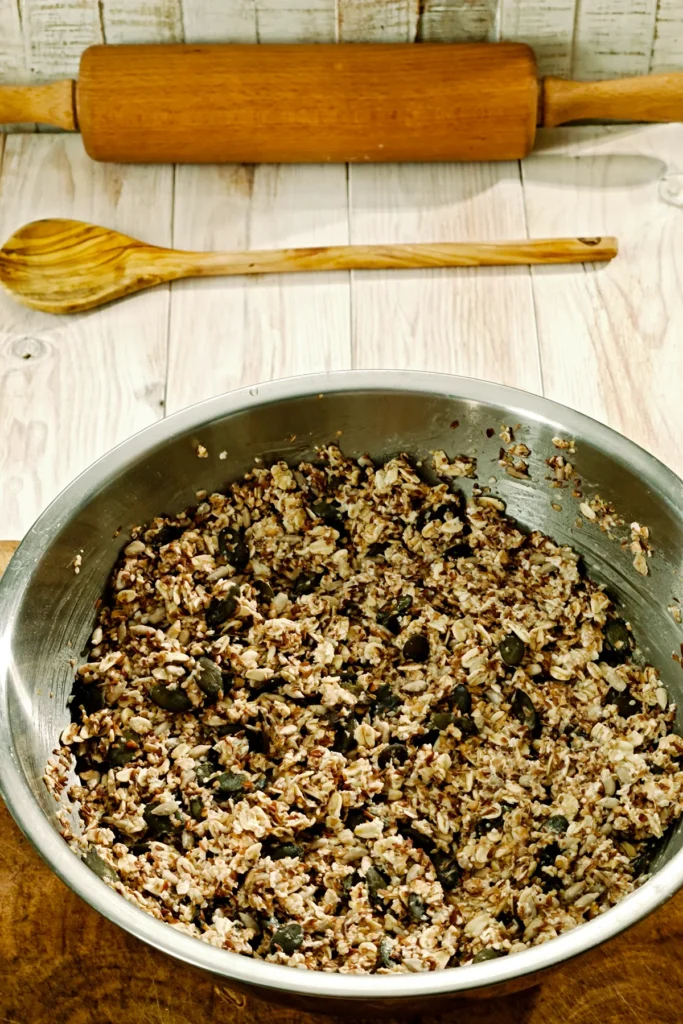 In the foreground is a bowl containing the finished crispbread dough.