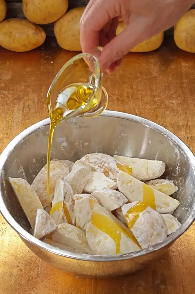 Drizzle the olive oil over the wedges.